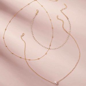 🔥4 For $25🔥
 New Faux Pearl & Rhinestone Decor Chain Necklace Set